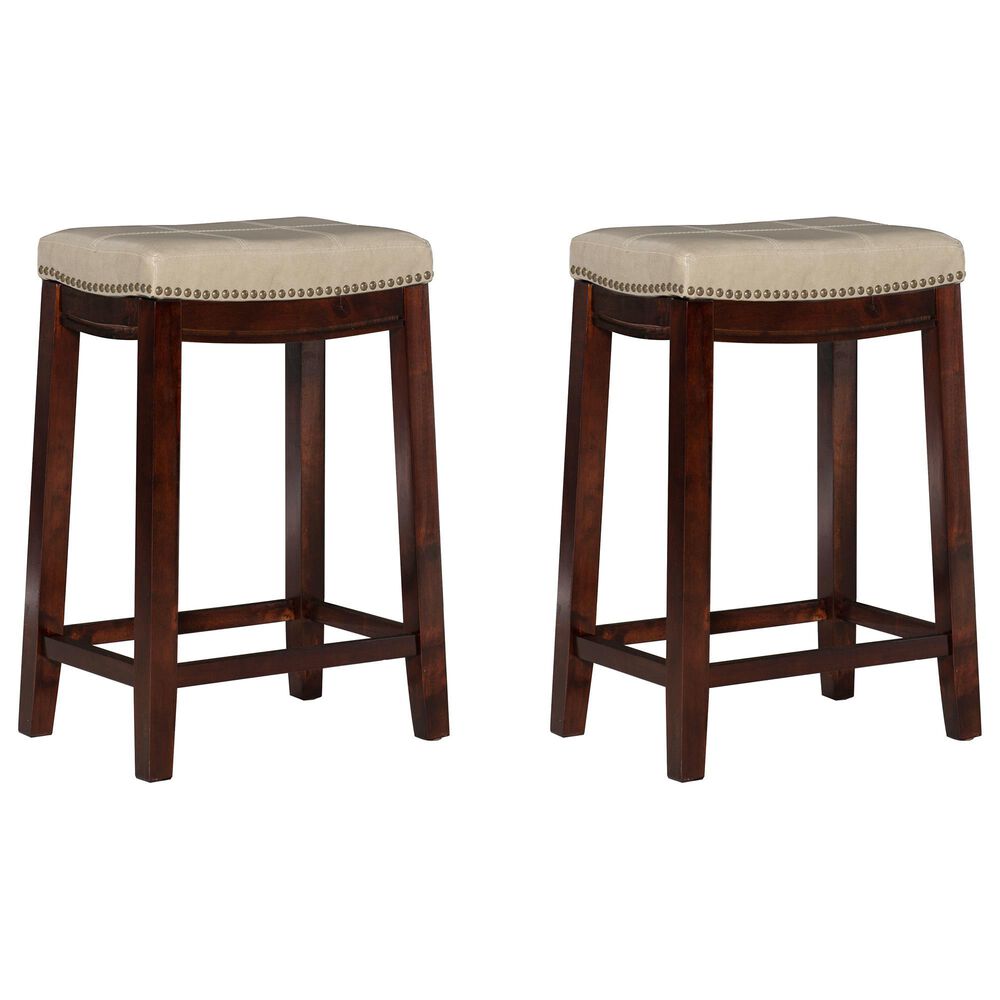 Linon Home Decor Claridge Counter Stool with Beige Cushion in Dark Brown (Set of 2), , large