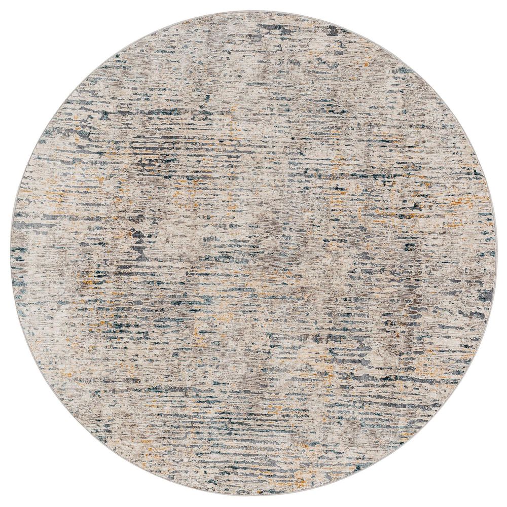 Surya Cardiff CDF-2301 Light Gray, Charcoal, Light Beige, Tan and Dark Blue 6"7" Round Area Rug, , large