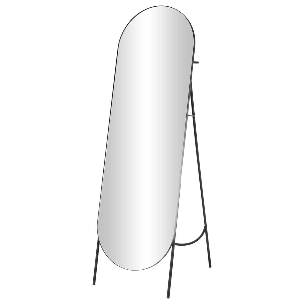 Maple and Jade 66" Metal Foldable Oval Floor Mirror in Black, , large