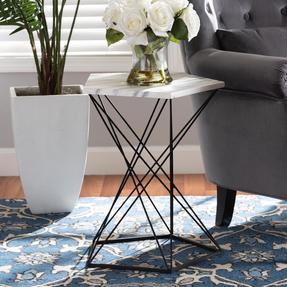 Baxton Studio Oberon End Table in White/Black, , large