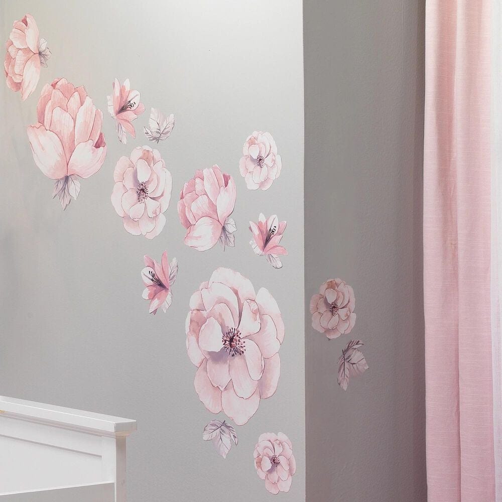 Lambs and Ivy Watercolor Floral 4-Piece Crib Bedding Set in Pink and Grey, , large