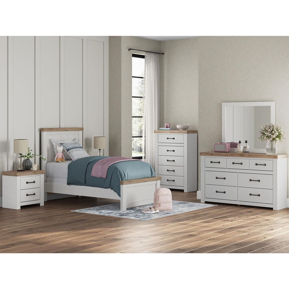Ashley Rustic Twin Panel Bed in White and Brown, , large