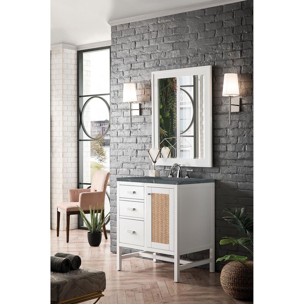 James Martin Vanities Addison 30" Single Bathroom Vanity in Glossy White with 3 cm Parisien Bleu Quartz Top and Rectangular Sink, , large