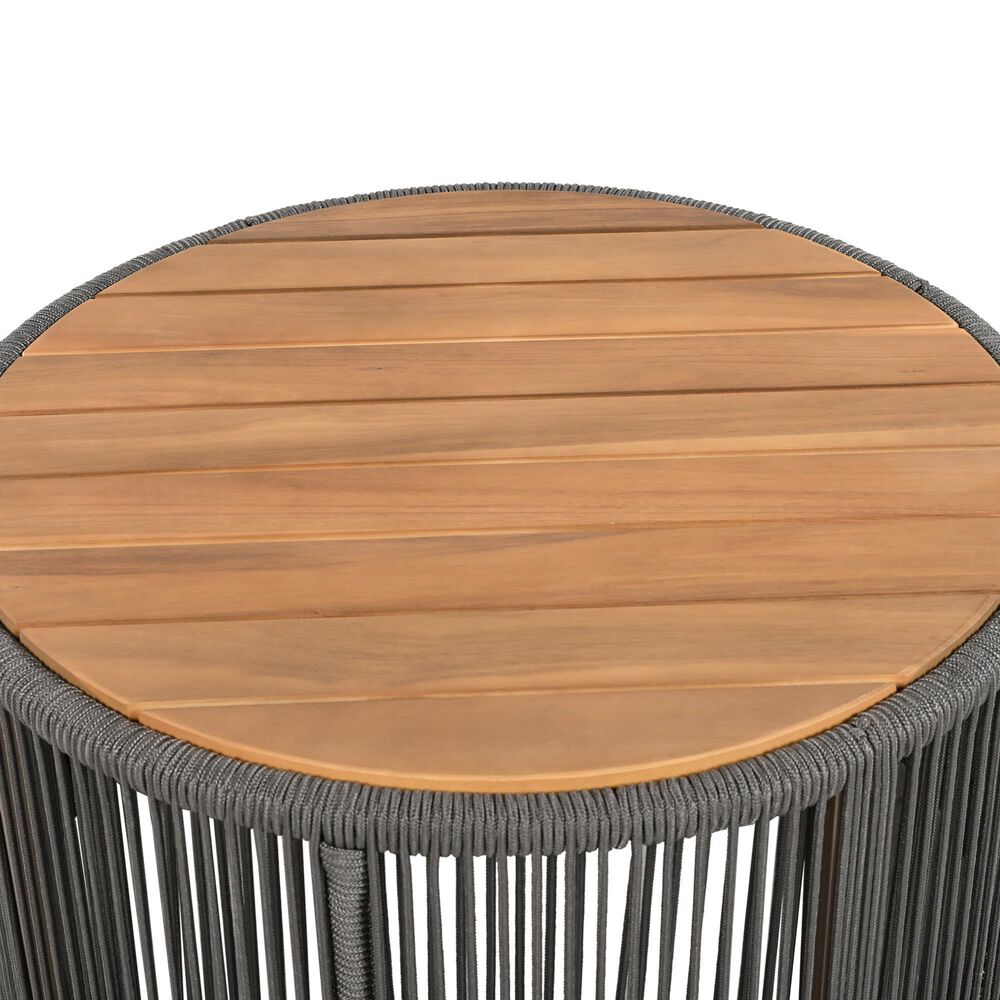 Hearth and Haven 2-Piece Outdoor Coffee Table and Side Table Set with Woven Rope Design in Grey and Teak, , large