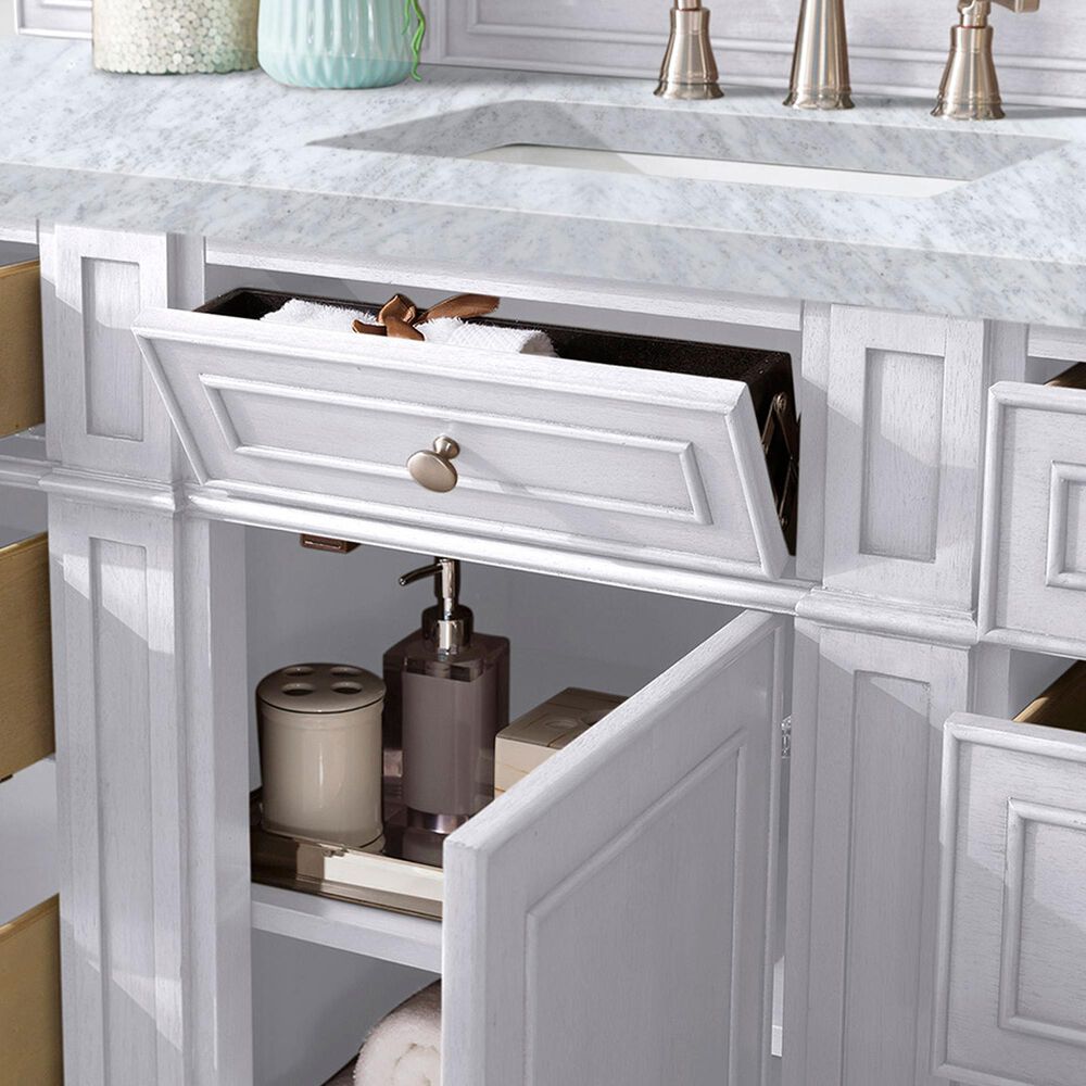 James Martin Vanities Bristol 60&quot; Single Bathroom Vanity in Bright White with 3 cm Carrara White Marble Top and Rectangular Sink, , large