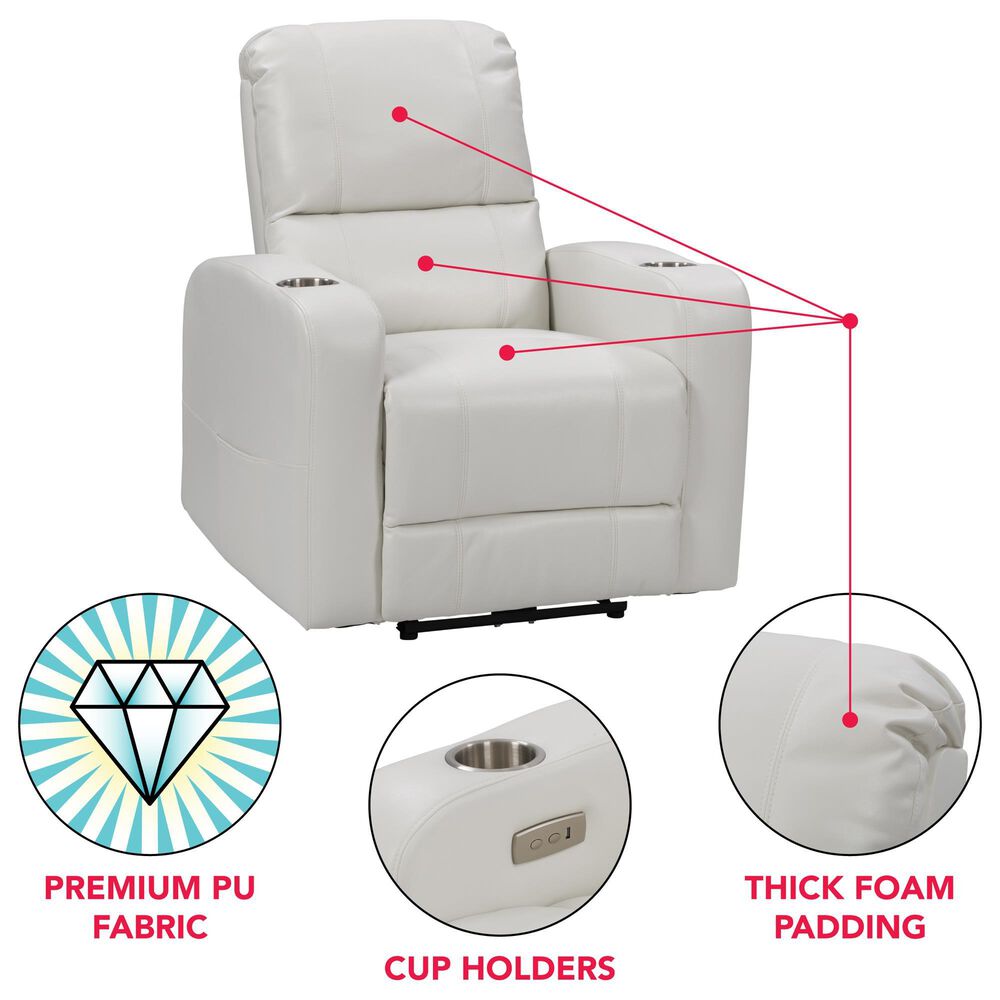CorLiving Oren Power Theatre Wall Hugger Recliner in White, , large