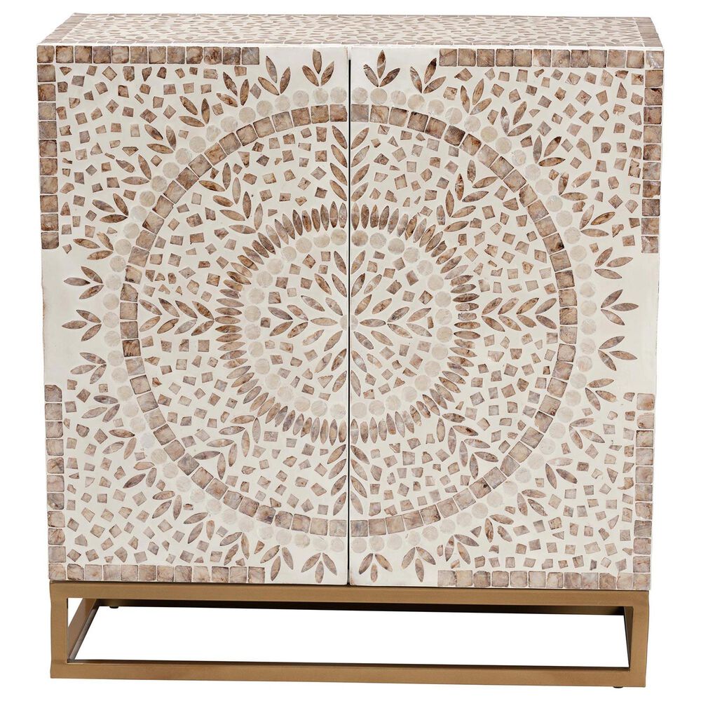 Baxton Studio Ercilia Storage Cabinet in White, Rustic Brown and Gold, , large