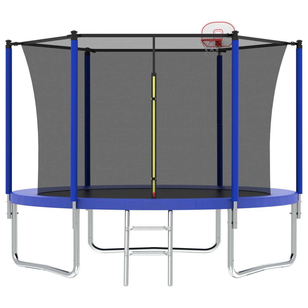HOMLUX 10" Outdoor Trampoline Sports with Safety Enclosure in Blue, , large