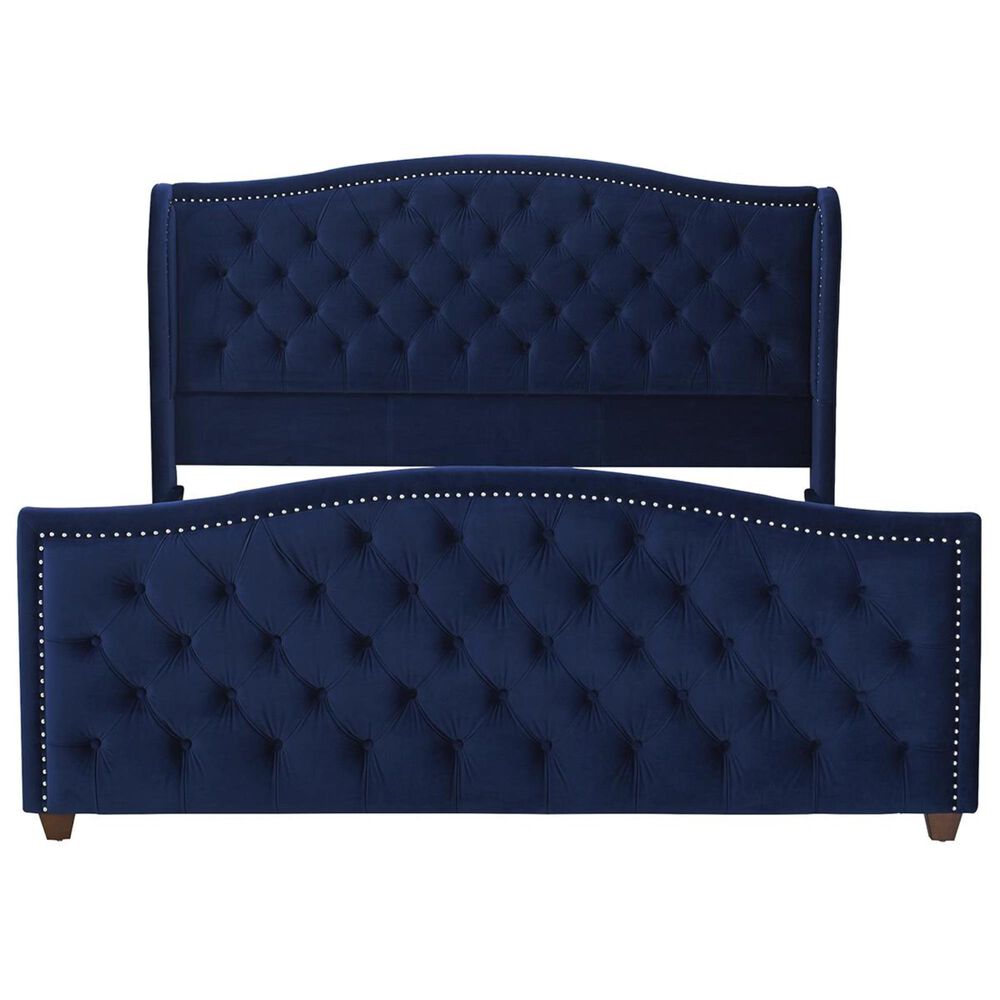 Jennifer Taylor Home Marcella Tufted Wingback King Bed in Navy Blue NFM