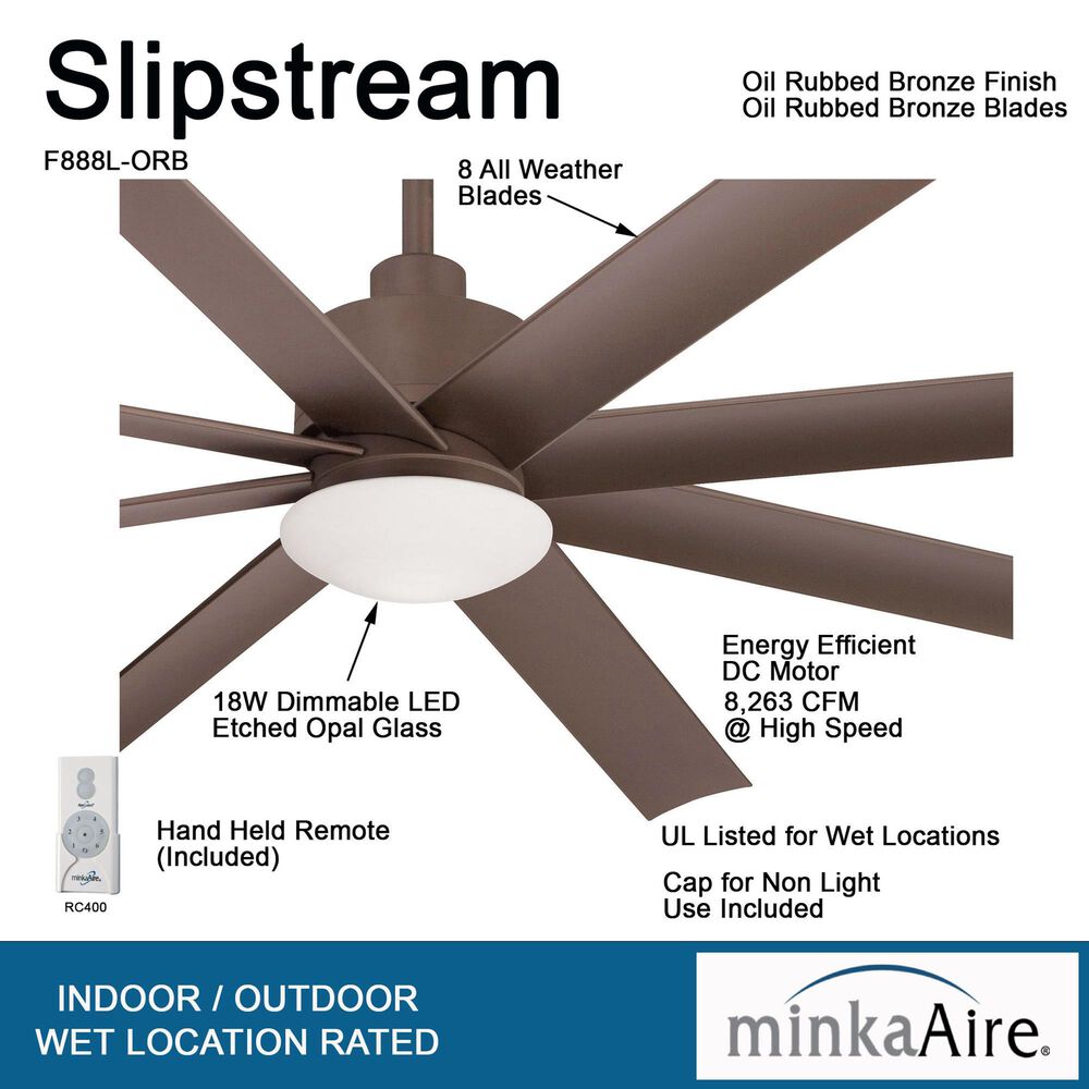 Minka-Aire Slipstream 65" Indoor/Outdoor Ceiling Fan with LED Light in Oil Rubbed Bronze, , large