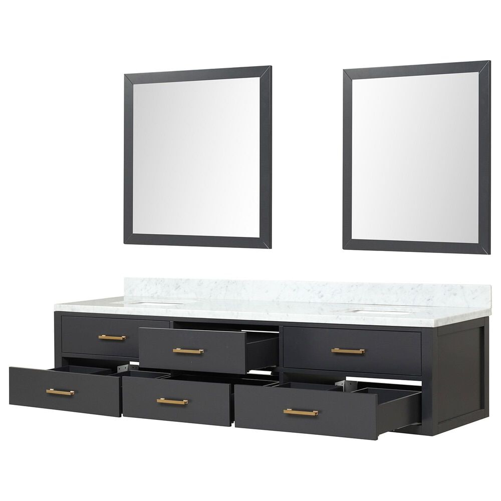 Lexora Home Castor 84&quot; Double Bathroom Vanity in Blue with 2 cm White Carrara Marble Top, Rectangular Sinks and 36&quot; Mirrors, , large