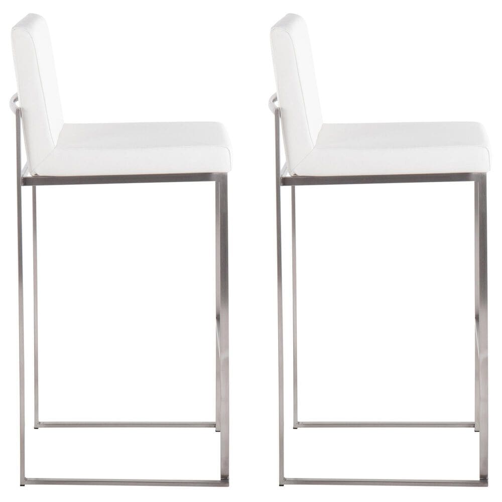 Lumisource Fuji High Back Barstool with White Faux Leather in Stainless Steel &#40;Set of 2&#41;, , large