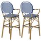 Hearth and Haven Outdoor Wicker Bar Stool with Footrest in Bamboo Print and Navy Blue (Set of 2), , large