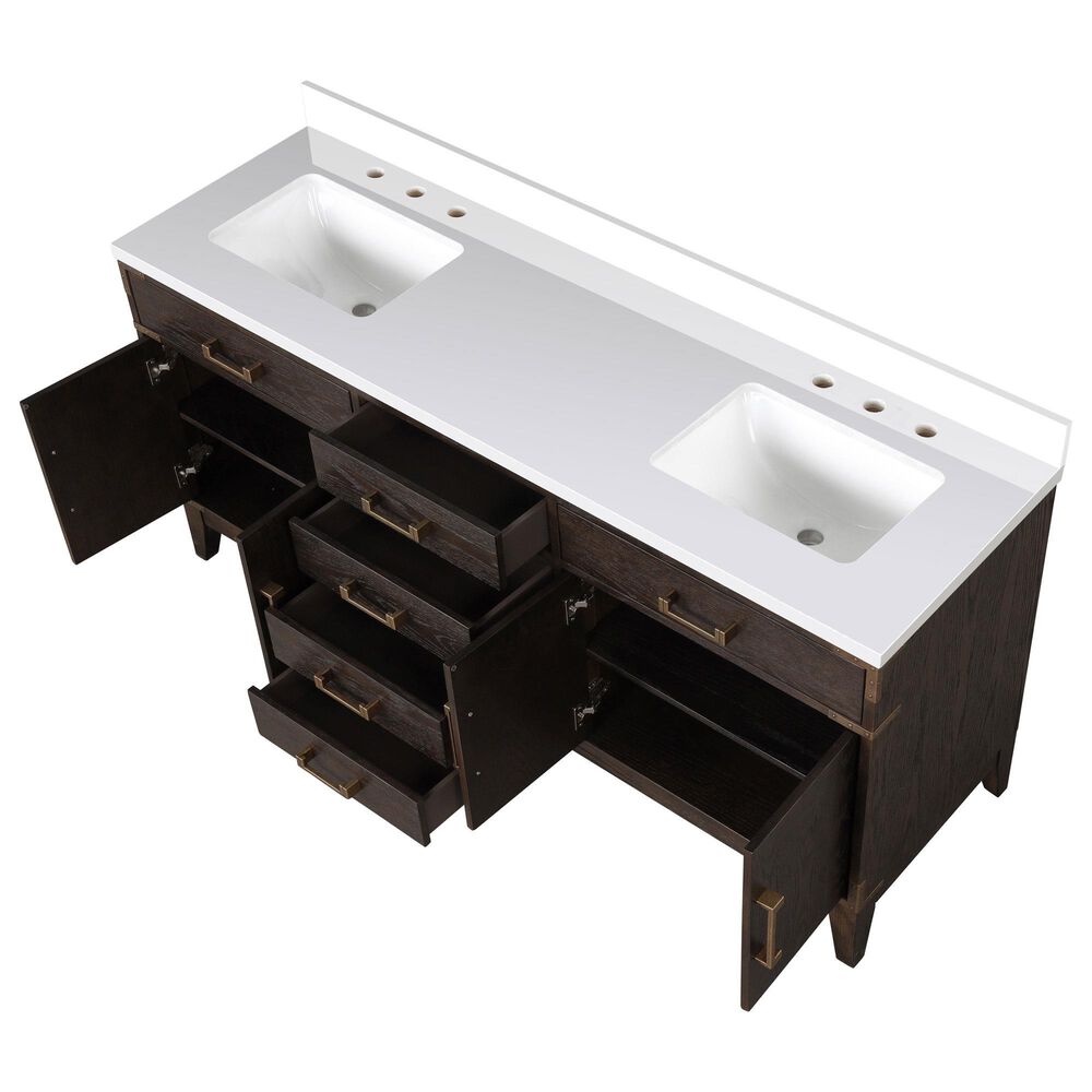 Lexora Home Laurel 72&quot; Double Bathroom Vanity in Brown Oak with White Quartz Top and Rectangular Sinks, , large