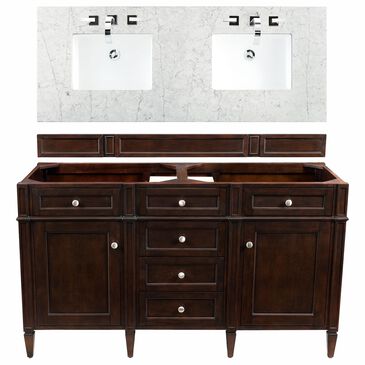 James Martin Brittany 60" Double Bathroom Vanity in Burnished Mahogany with 3 cm Eternal Jasmine Pearl Quartz Top, , large