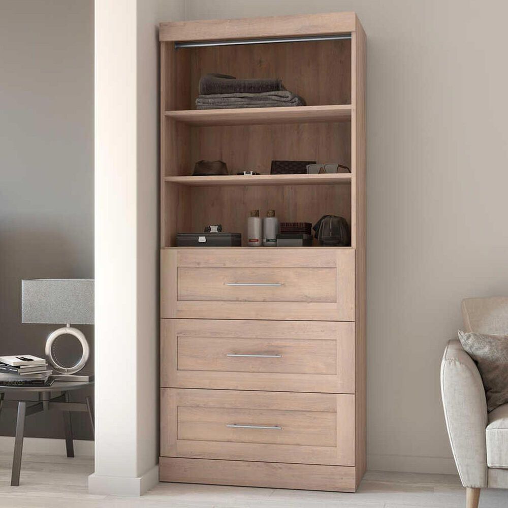Bestar Pur 36&quot; Storage Unit with 3-Drawer in Rustic Brown, , large