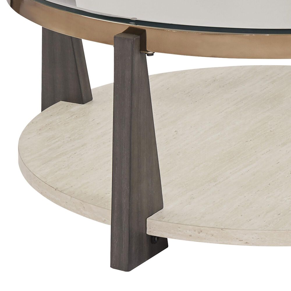 Ashley Frazwa Round Cocktail Table in Grayish Brown, Gold and Clear, , large