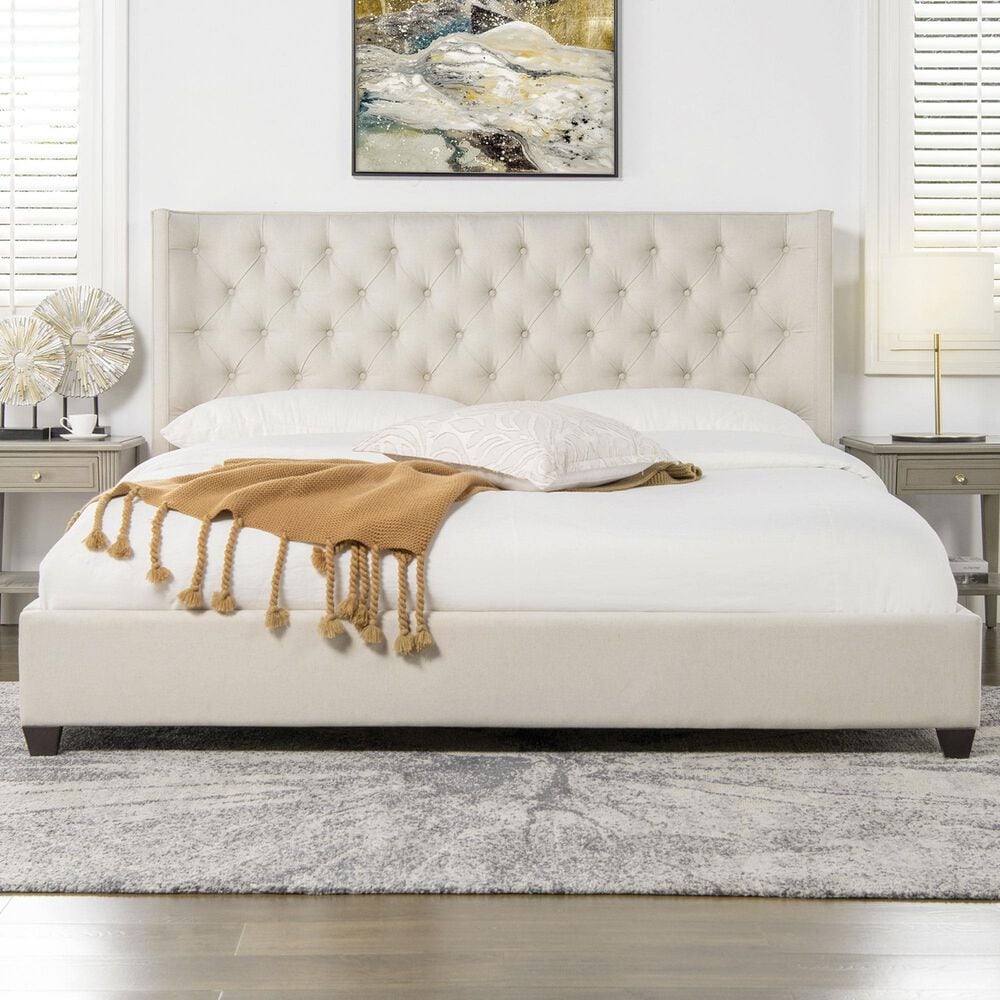 Jennifer Taylor Home Manhattan King Platform Bed in Light Beige, , large