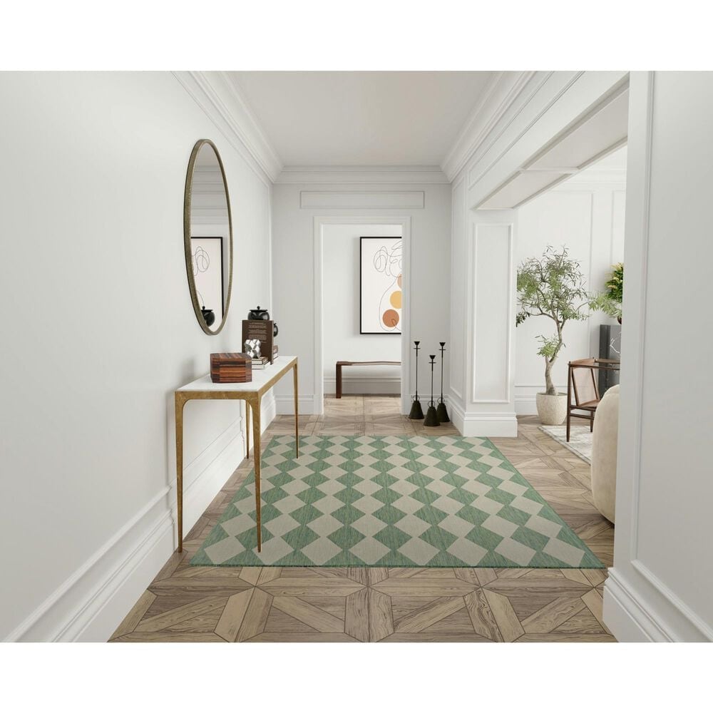 Nourison Positano Geometric Blue and Green 6&#39; x 9&#39; Indoor/Outdoor Area Rug, , large