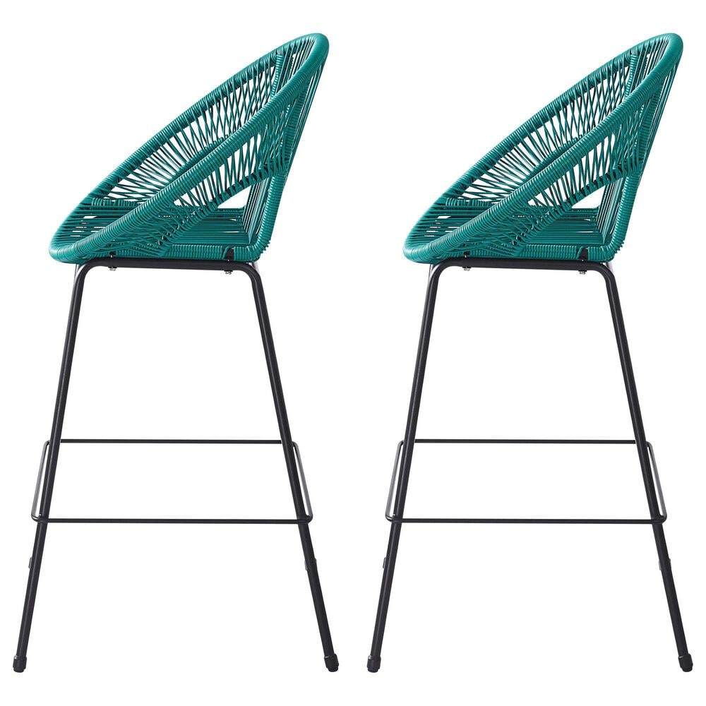 Hearth and Haven Ferrara Outdoor Faux Wicker Barstool in Teal (Set of 2), , large