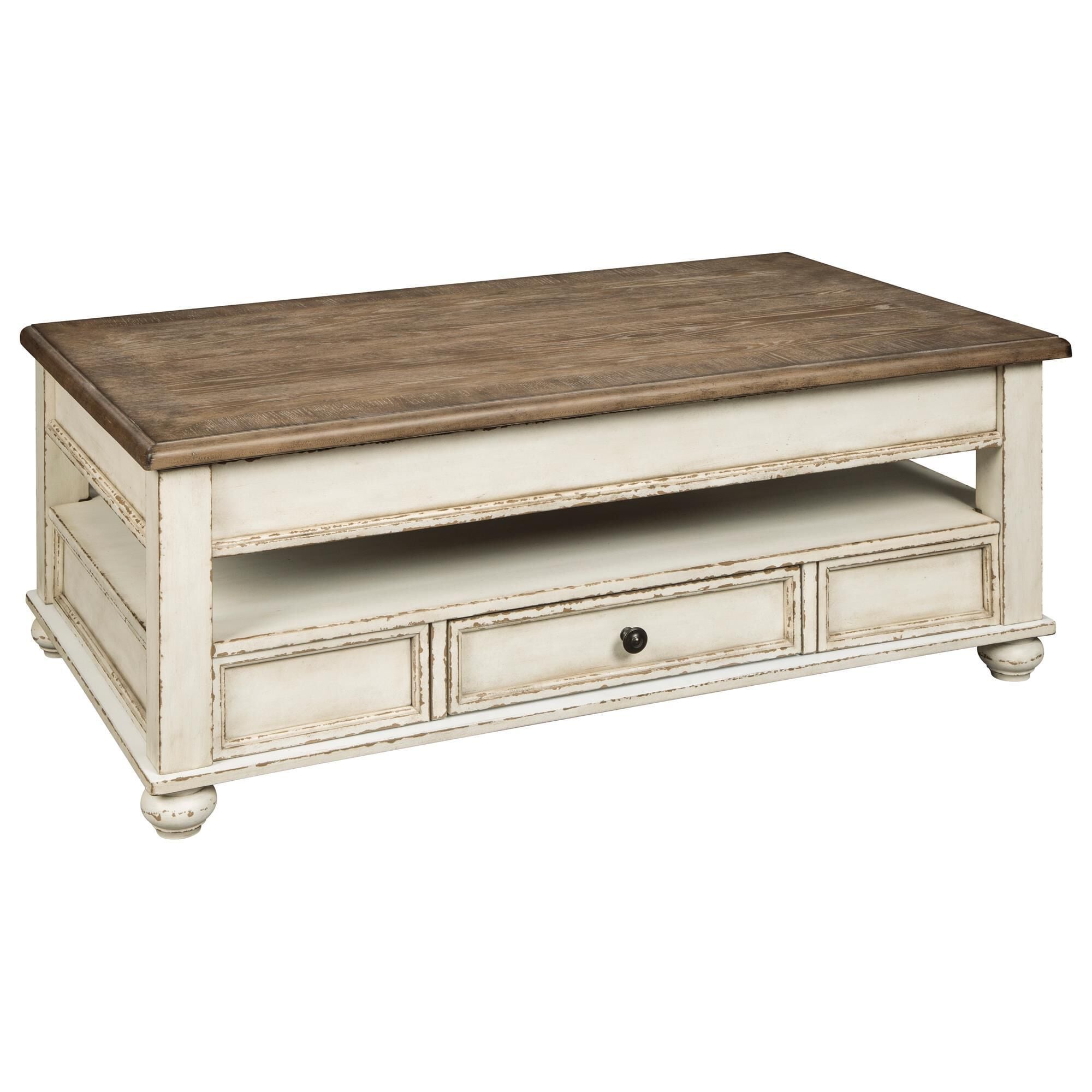 Ashley Realyn Lift Top Cocktail Table in White and Brown