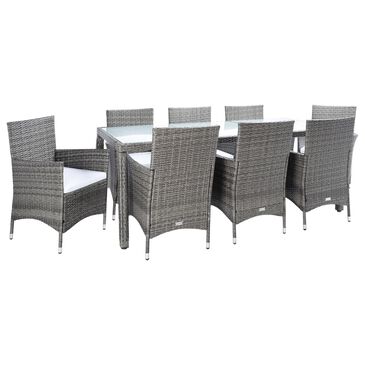 Safavieh Ashlan 9-Piece Dining Set with White Cushion in Grey and Brown, , large