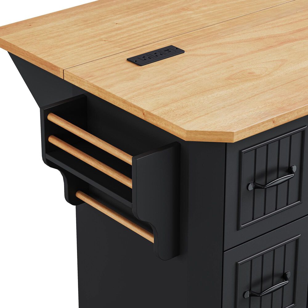 HOMLUX 56" Kitchen Island with Drop Leaf in Black, , large
