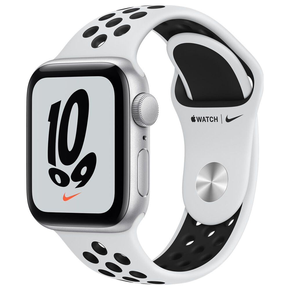 Apple 40mm Watch Nike SE (Latest Model) in Silver Aluminum Case with Pure Platinum/Black Nike Sport Band with AppleCare+, , large
