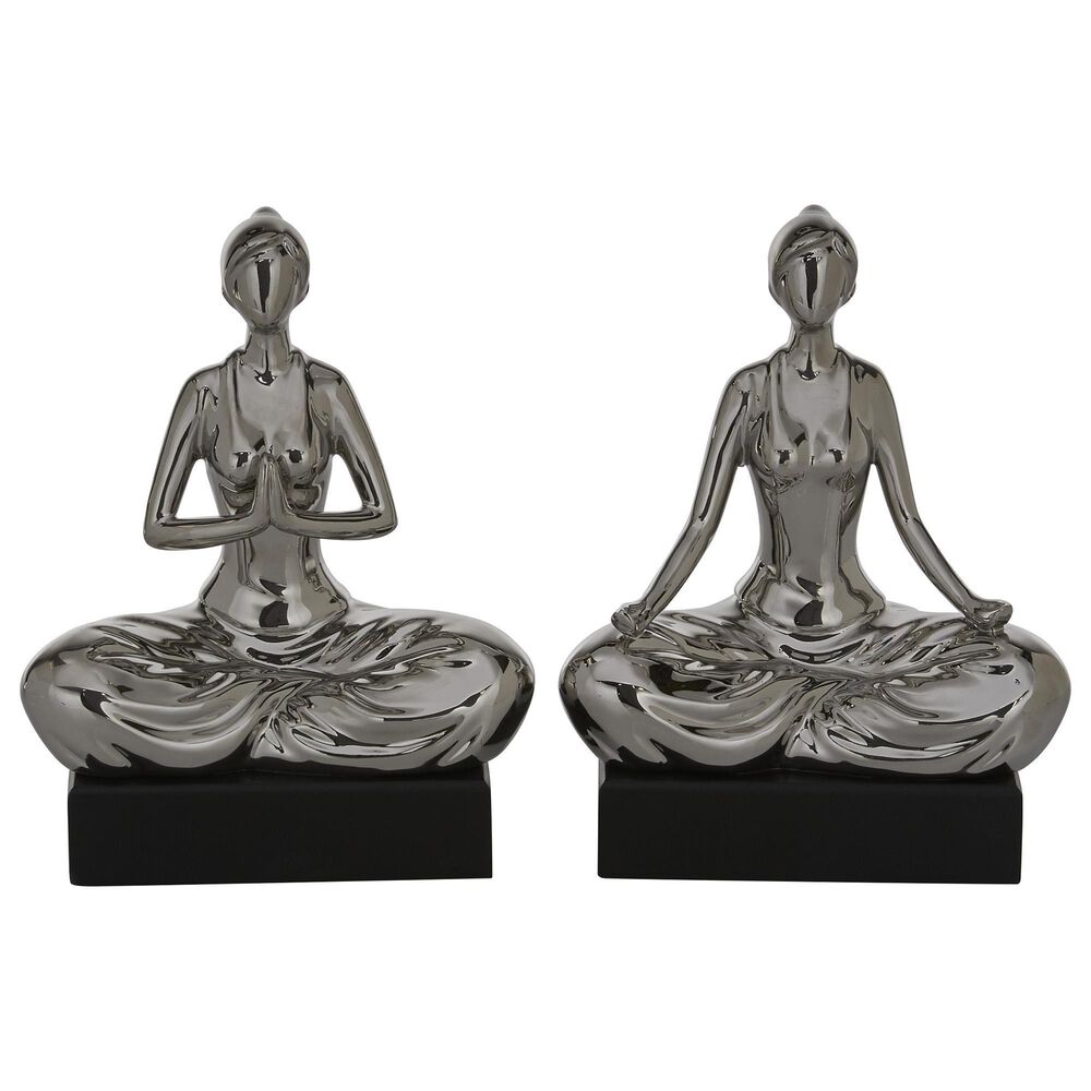 Maple and Jade Traditional Ceramic Sculptures in Silver (Set of 2), , large