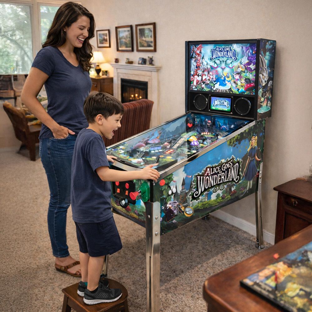 Wonderland Amusements Alice Goes to Wonderland Pinball Machine in Black, , large