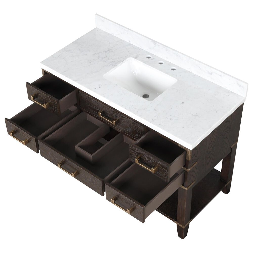 Lexora Home Norwalk 48&quot; Single Bathroom Vanity in Brown Oak with White Carrara Marble Top  and Rectangle Sink, , large