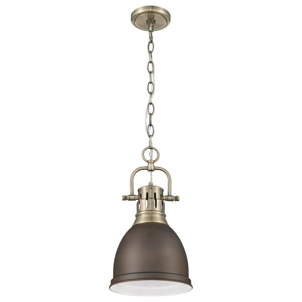 Golden Lighting Duncan 1-Light Small Pendant with Chain and Rubbed Bronze Shade in Aged Brass, , large
