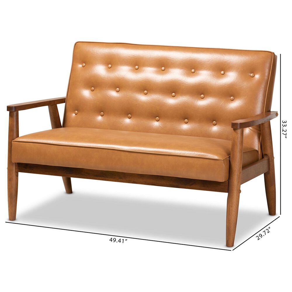 Baxton Studio Sorrento Stationary Loveseat in Tan, , large