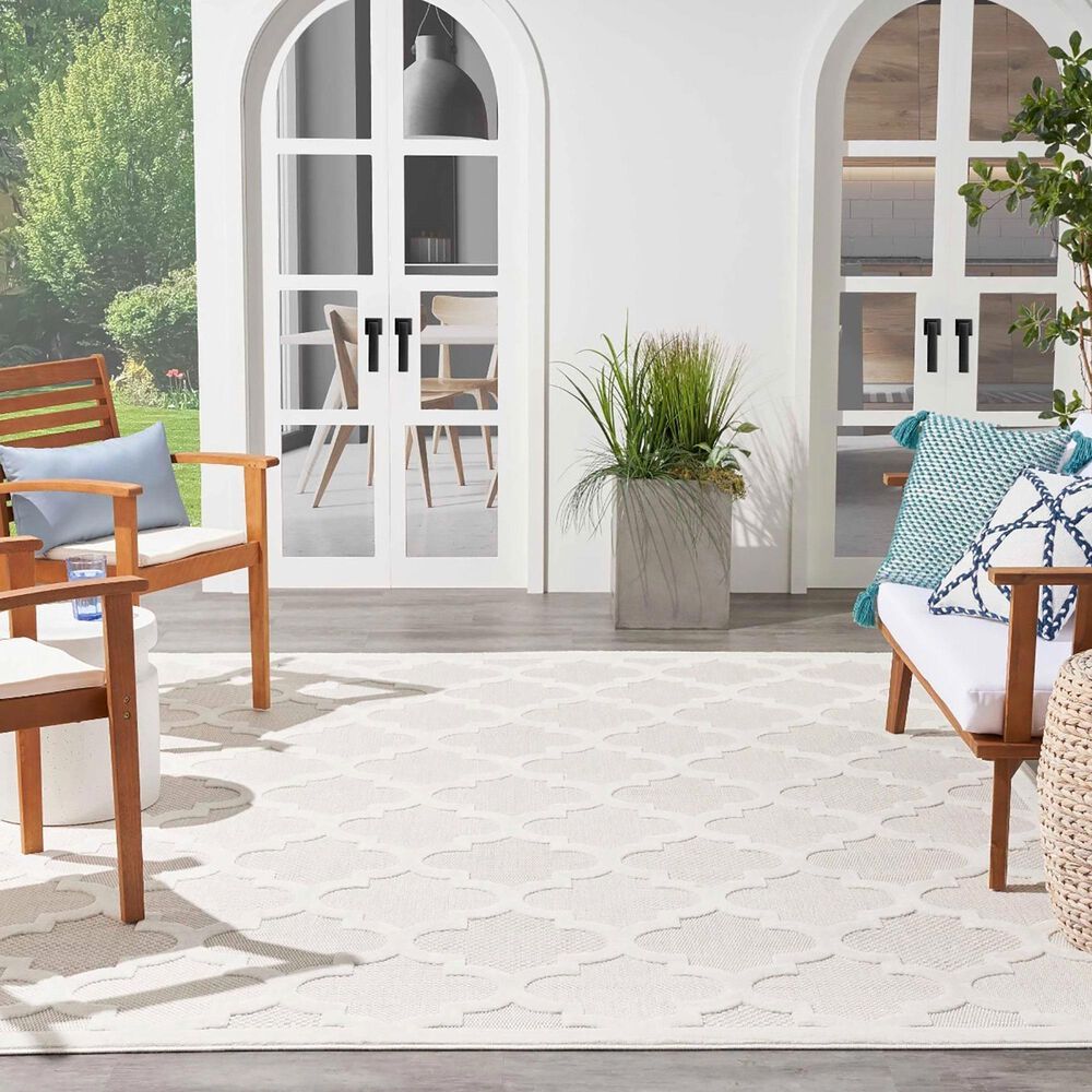 Nourison Easy Care 8&#39; x 10&#39; Ivory and White Indoor/Outdoor Area Rug, , large