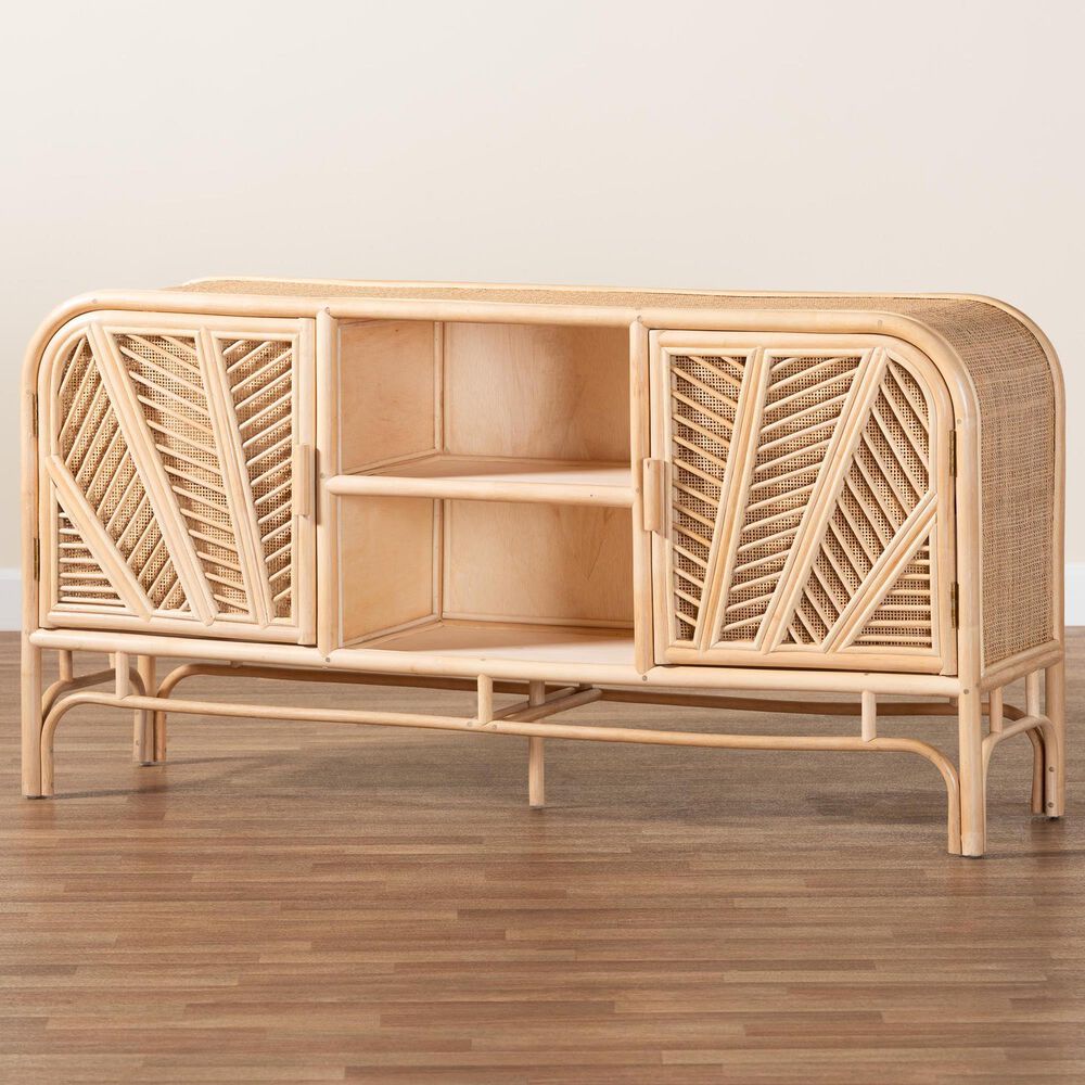 Baxton Studio Carabella 2-Door Rattan Storage Cabinet in Natural, , large