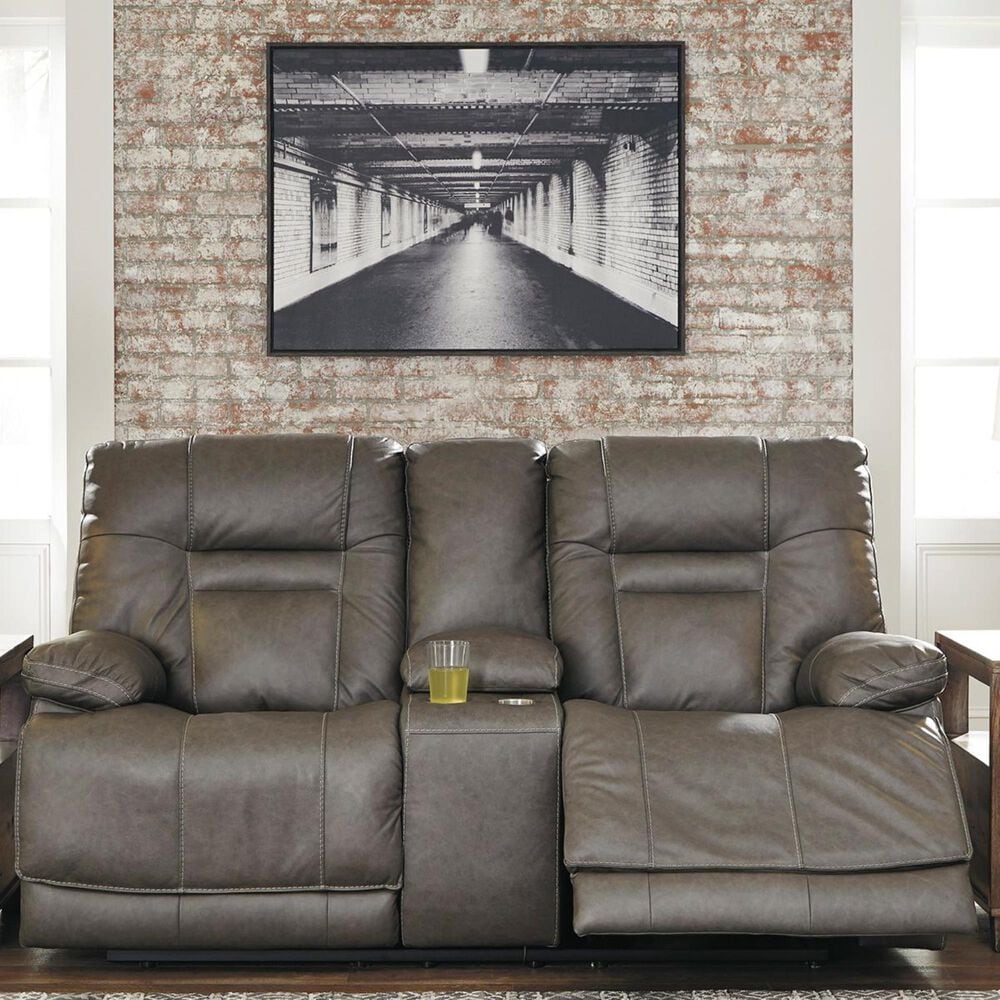 Ashley Wurstrow Power Reclining Console Loveseat with Adjustable Headrest in Smoke, , large
