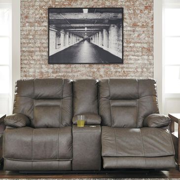 Ashley Wurstrow Power Reclining Console Loveseat with Adjustable Headrest in Smoke, , large