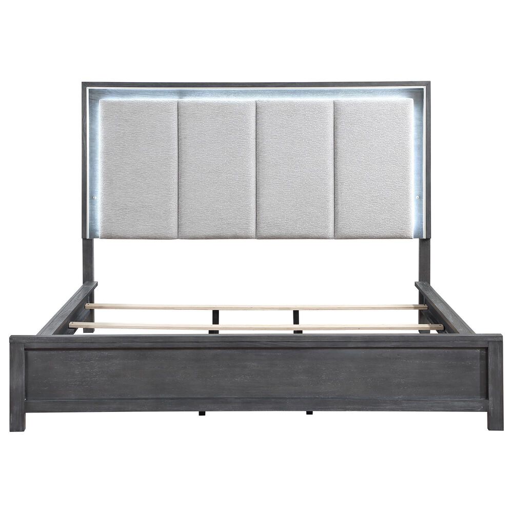New Heritage Design Odessa Queen Upholstered Bed with Two Nightstands in Charcoal and Silver, , large