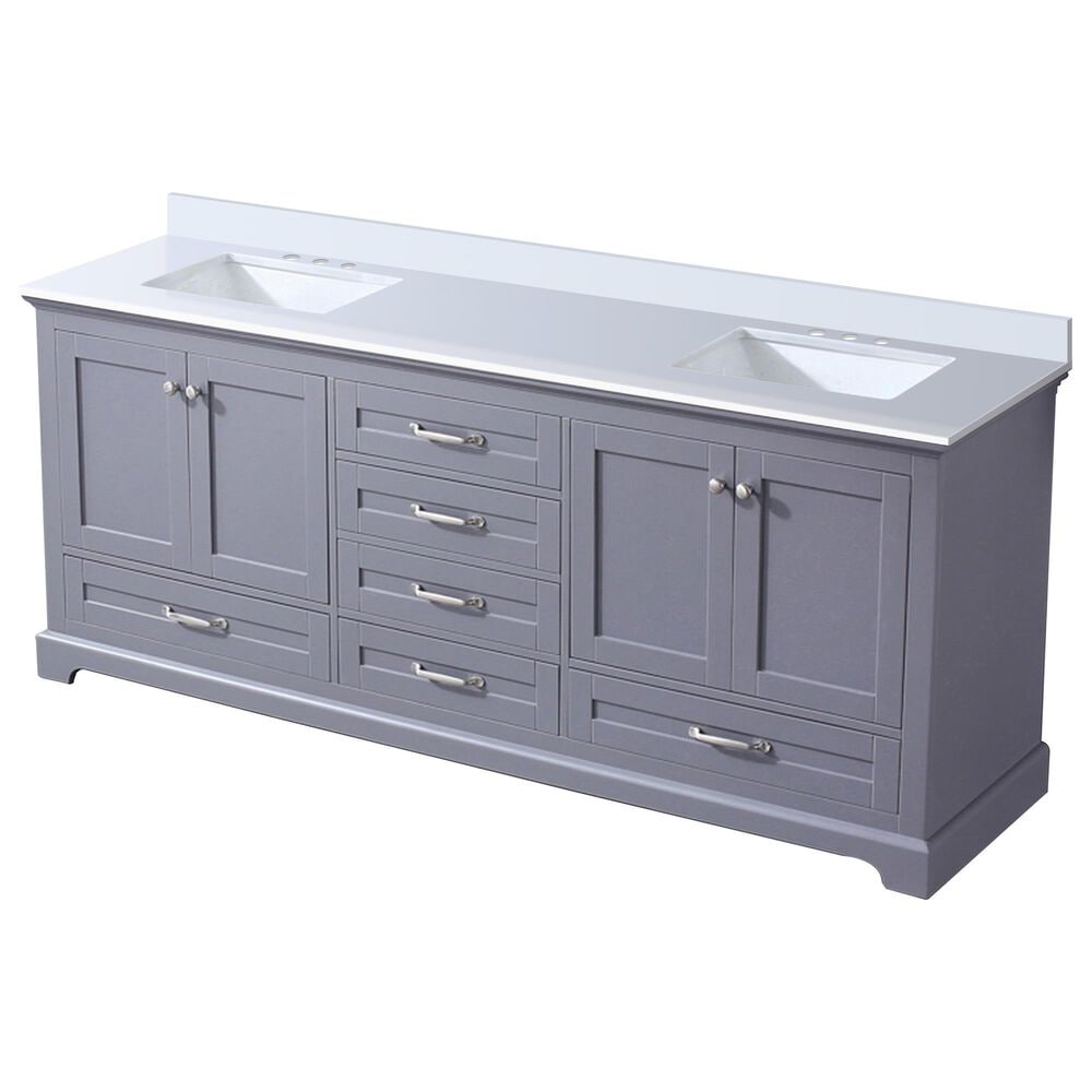 Lexora Home Dukes 80" Double Bathroom Vanity in Dark Grey with 2 cm White Cultured Marble Top and Rectangular Sinks, , large