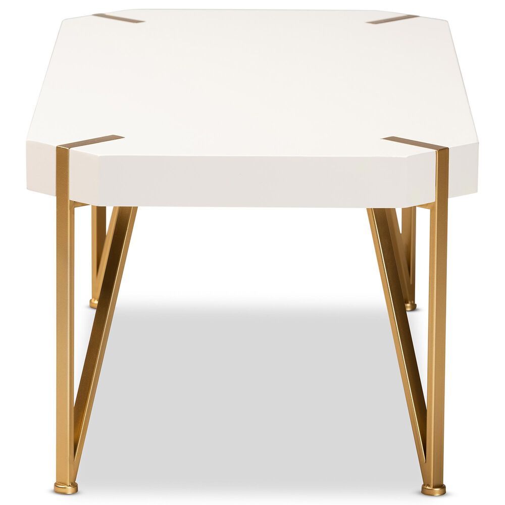 Baxton Studio Kassa Coffee Table in White and Brushed Gold, , large