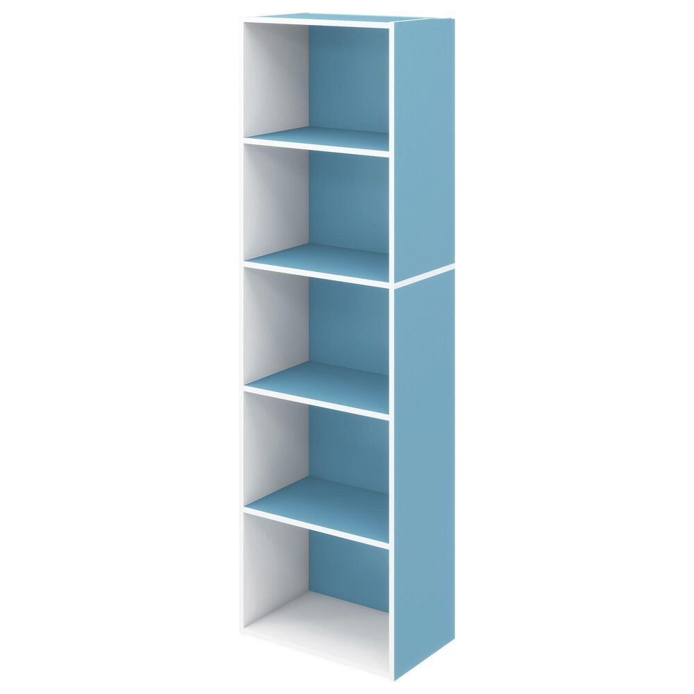 HOMLUX 5-Tier Reversible Bookshelf with Decorative Open Shelves in White and Light Blue, , large