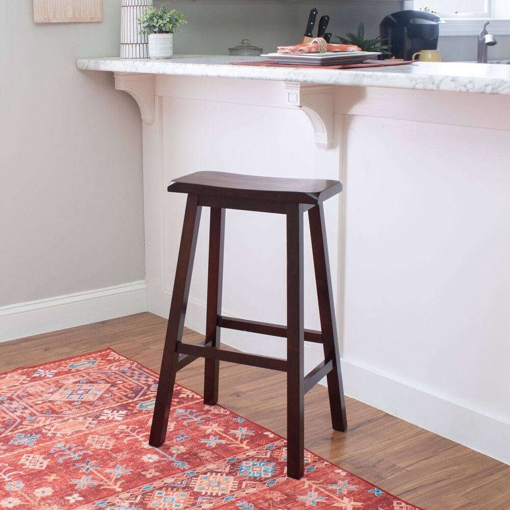 Linon Home Decor Saddle Bar Stool in Dark Brown, , large