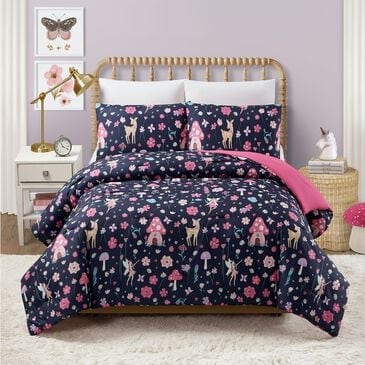 Peking Handicraft Fairy Garden 2-Piece Twin/Twin XL Comforter Set in Navy and Pink, , large