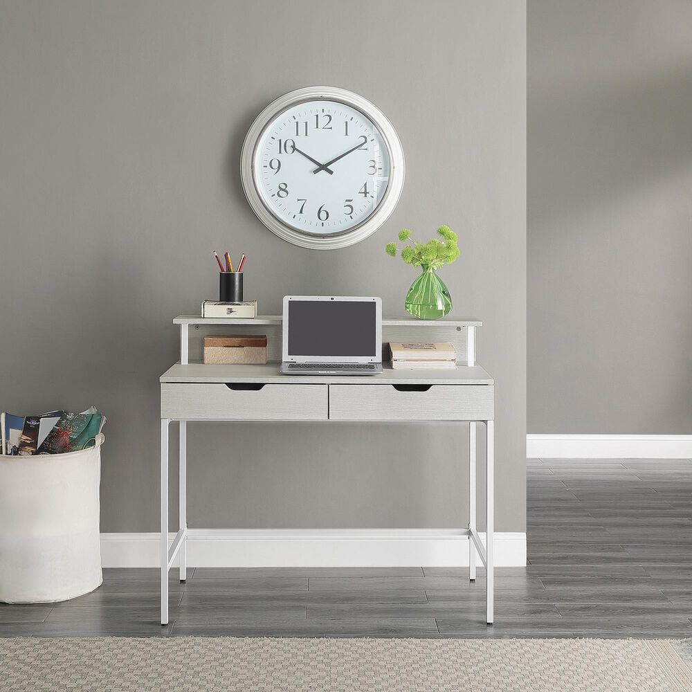Valor Living Contempo Writing Desk with Shelf Hutch in White Oak and White, , large