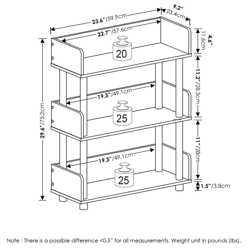 HOMLUX Turn-N-Tube 3-Tier Open Display Storage Bookshelf in Espresso, , large