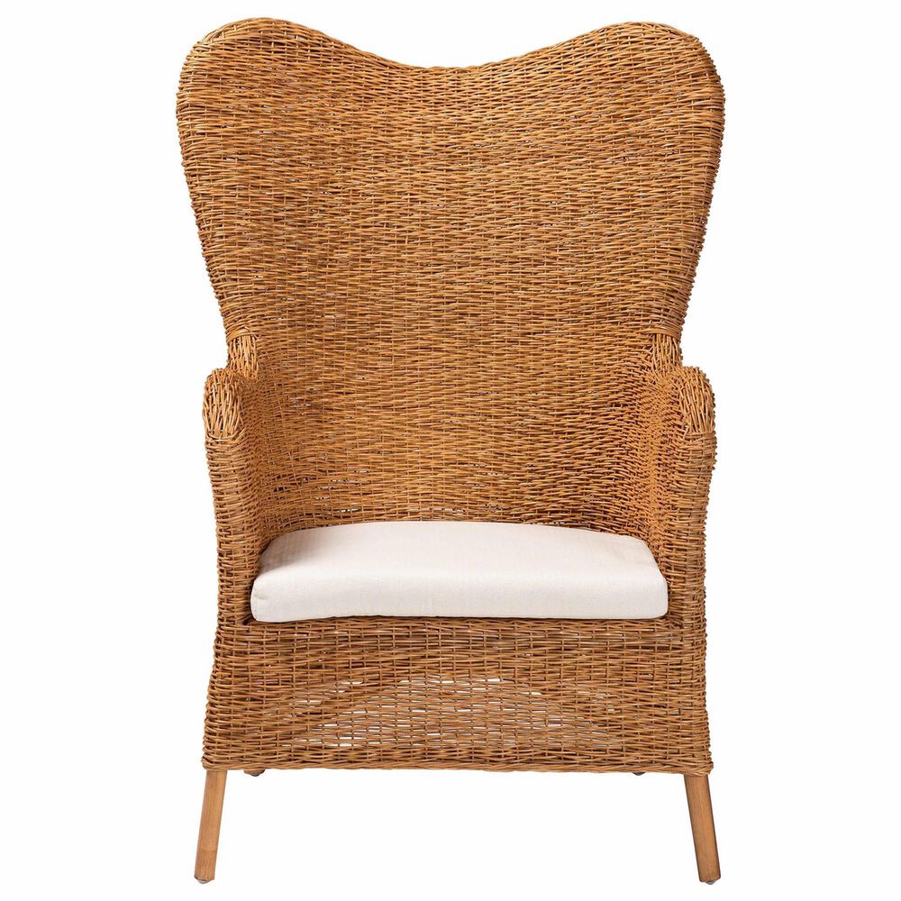 Baxton Studio Terra Arm Chair with Light Honey Rattan in White, , large