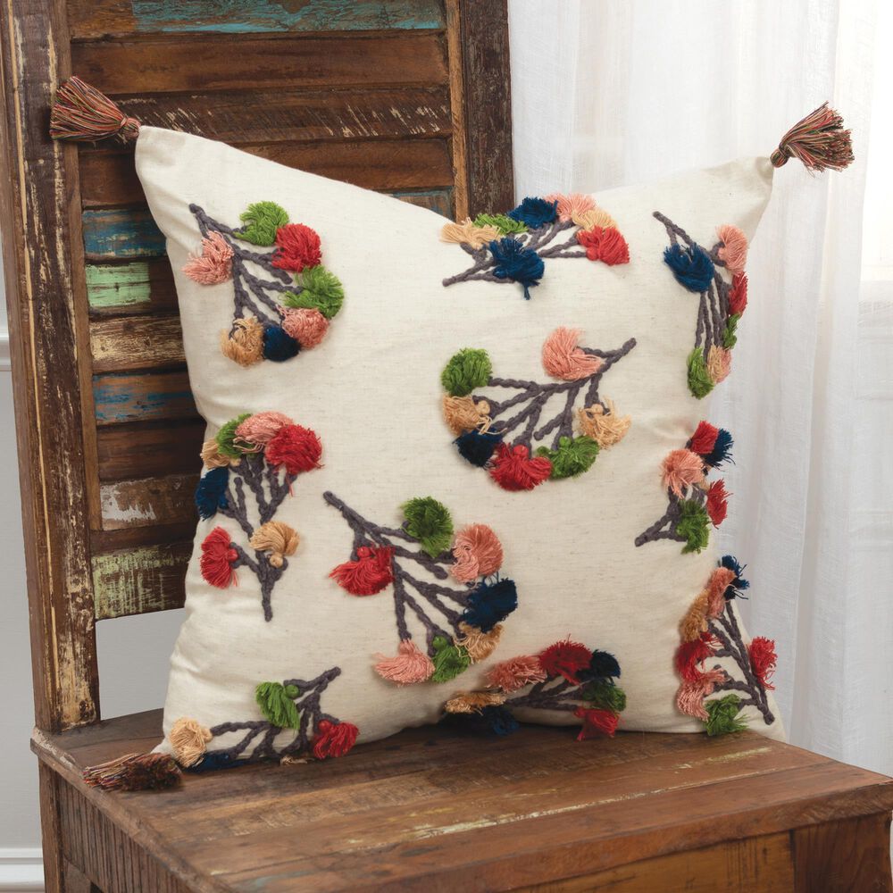 Rizzy Home Floral 20" Down Filled Pillow in White, , large