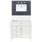 James Martin Vanities Brittany 36" Single Bathroom Vanity in Bright White with 3 cm Charcoal Soapstone Quartz Top and Rectangle Sink, , large