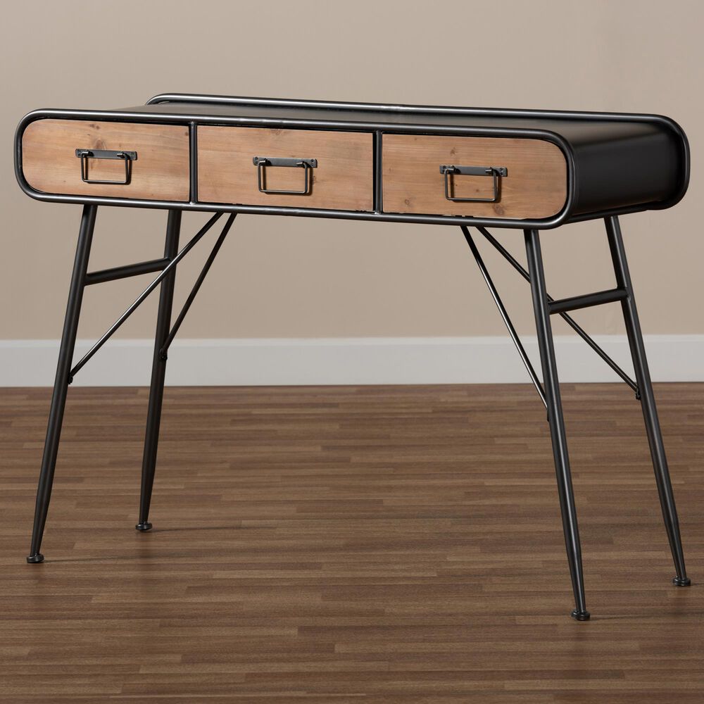 Baxton Studio Santo 3-Drawer Console Table in Walnut Brown, , large