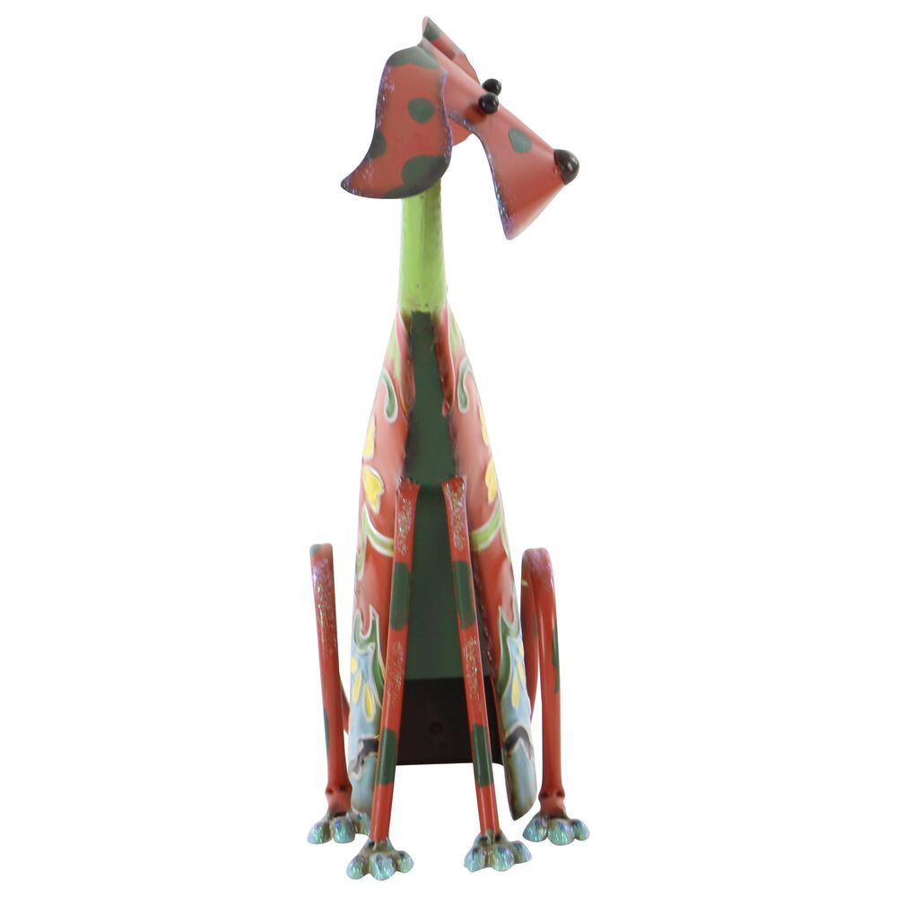 Maple and Jade Eclectic Dog Garden Sculpture in Red, Blue, Pink, Green and Yellow, , large